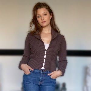 Free People Brown Cropped Cable Knit Sweater